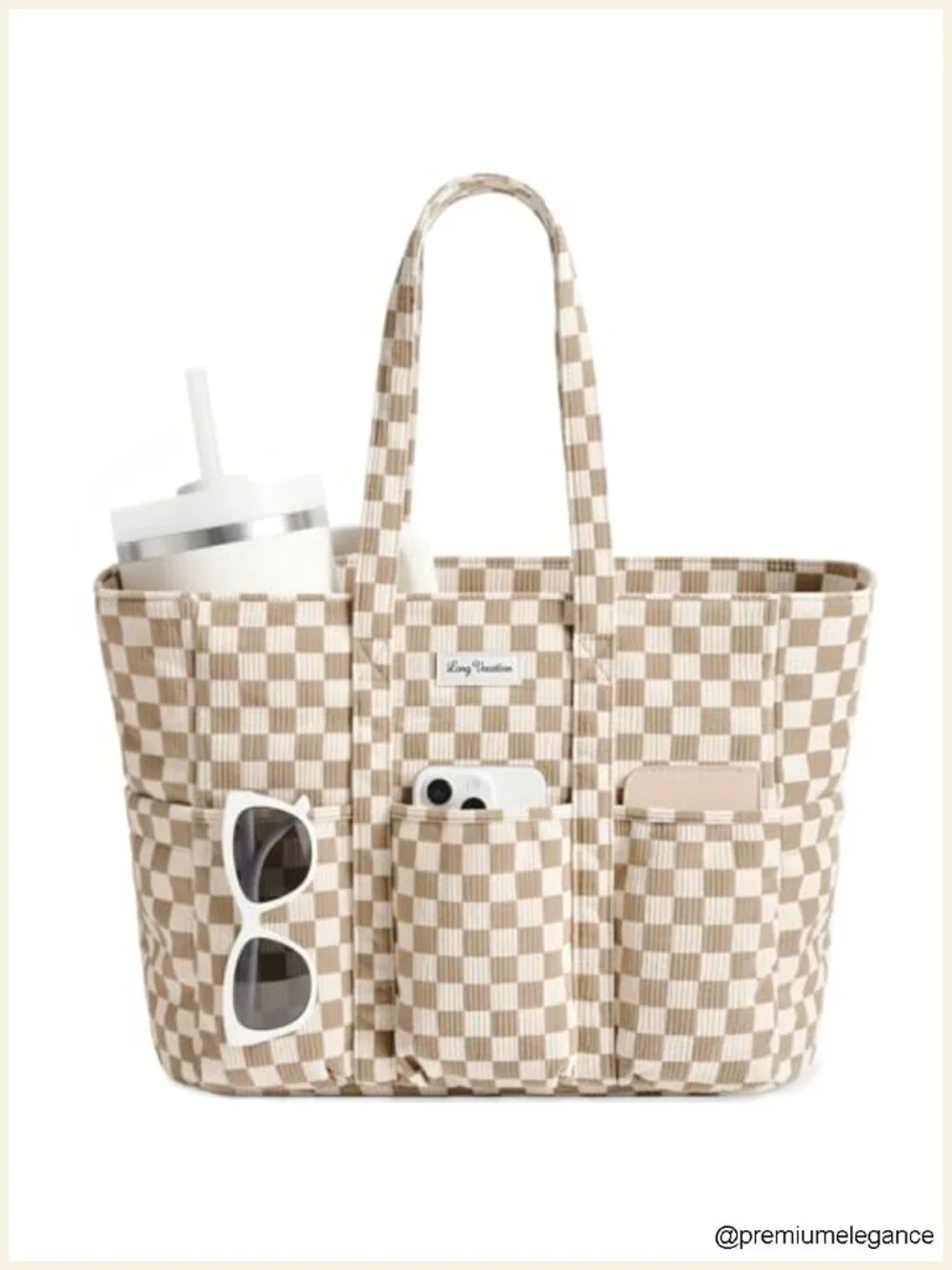 Large Corduroy Tote Bag with 16 Pockets & 40oz Cup Holder - Laptop Work Bag